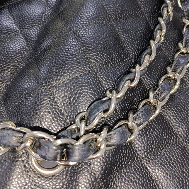 Sold Chanel Classic Flap Jumbo 2010 Black Caviar Leather Double Flap with Silver Hardware