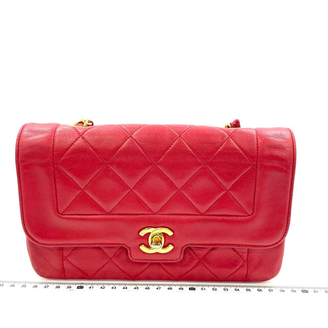 Chanel Diana CC Flap Bag Small Vintage Red Lambskin Leather with 24k Gold HW, 1989-1991