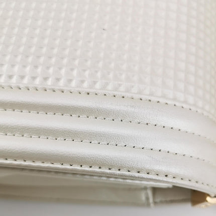 Chanel Le Boy Medium White Pearlescent Waffle Lambskin Leather Red Lock 2013-2014