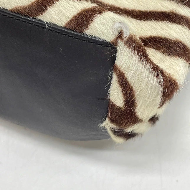 Prada Zebra Print Pony-style Calfskin Leather Brown Shoulder Bag