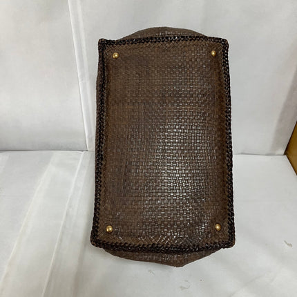 Prada Madras Brown Woven Leather Top Handle Shopping Tote Large