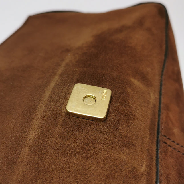 Fendi Baguette Selleria Suede Leather Crossbody Bag Medium Caramel Tan