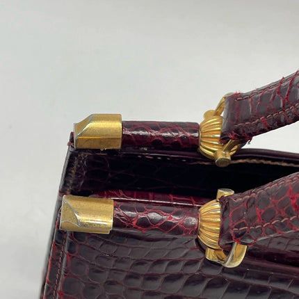 Gucci Vintage Burgundy Alligator Leather Blue Lapis Lazuli Stone Gold-tone Hardware Handbag