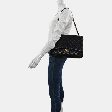 Chanel Classic Flap Maxi Black Lambskin Leather Single Flap with Gold Hardware 2009-2010