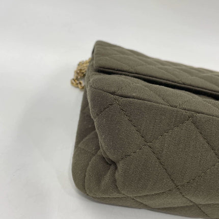 Chanel 2.55 Double Flap Bag 2009 Jumbo Khaki Green Cloth with Gold Hardware