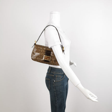 Sold Fendi Baguette Zucchino Monogram Brown Patent Leather