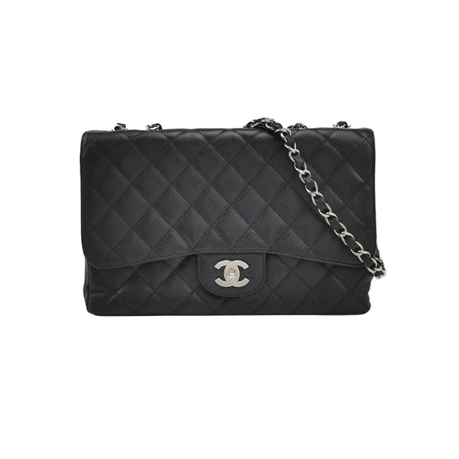 Chanel Classic Flap Jumbo Black Caviar Leather Single Flap Silver Hardware 2006-08