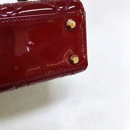 Lady Dior Mini Handbag Burgundy Red Patent Leather Gold-tone Chain Strap