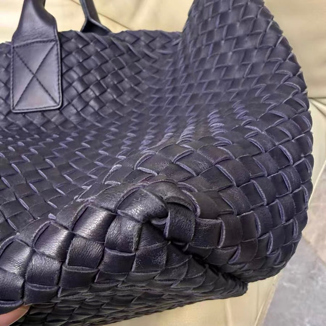 Bottega Veneta Cabat MM Intreccio Leather Tote Bag Navy 40cm