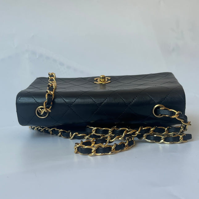 Chanel Classic Flap Mini Vintage 1989-1991 Black Lambskin Leather with 24k Gold Hardware