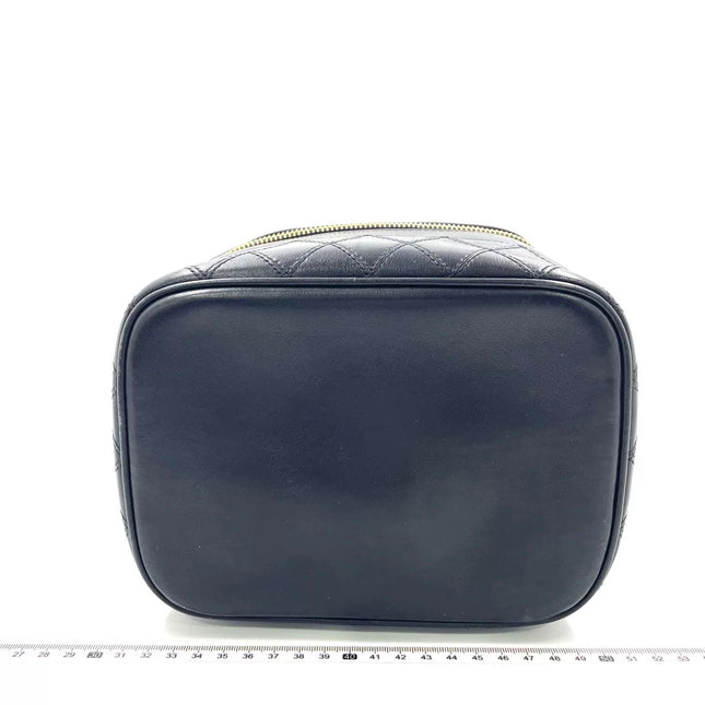 Chanel Vanity Case 1991-1994 Calfksin Leather Black Zip Opening Makeup Bag