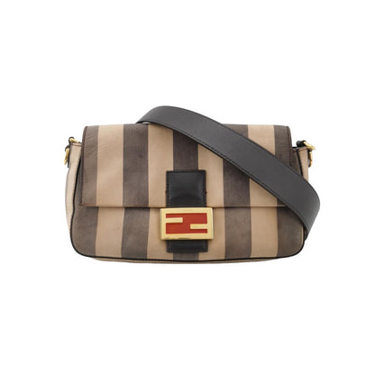 Fendi Baguette Crossbody Bag Leather Beige and Black Stripes-Luxbags