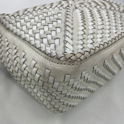 Loewe Puzzle Small Leather Woven Braided White Crossbody Bag