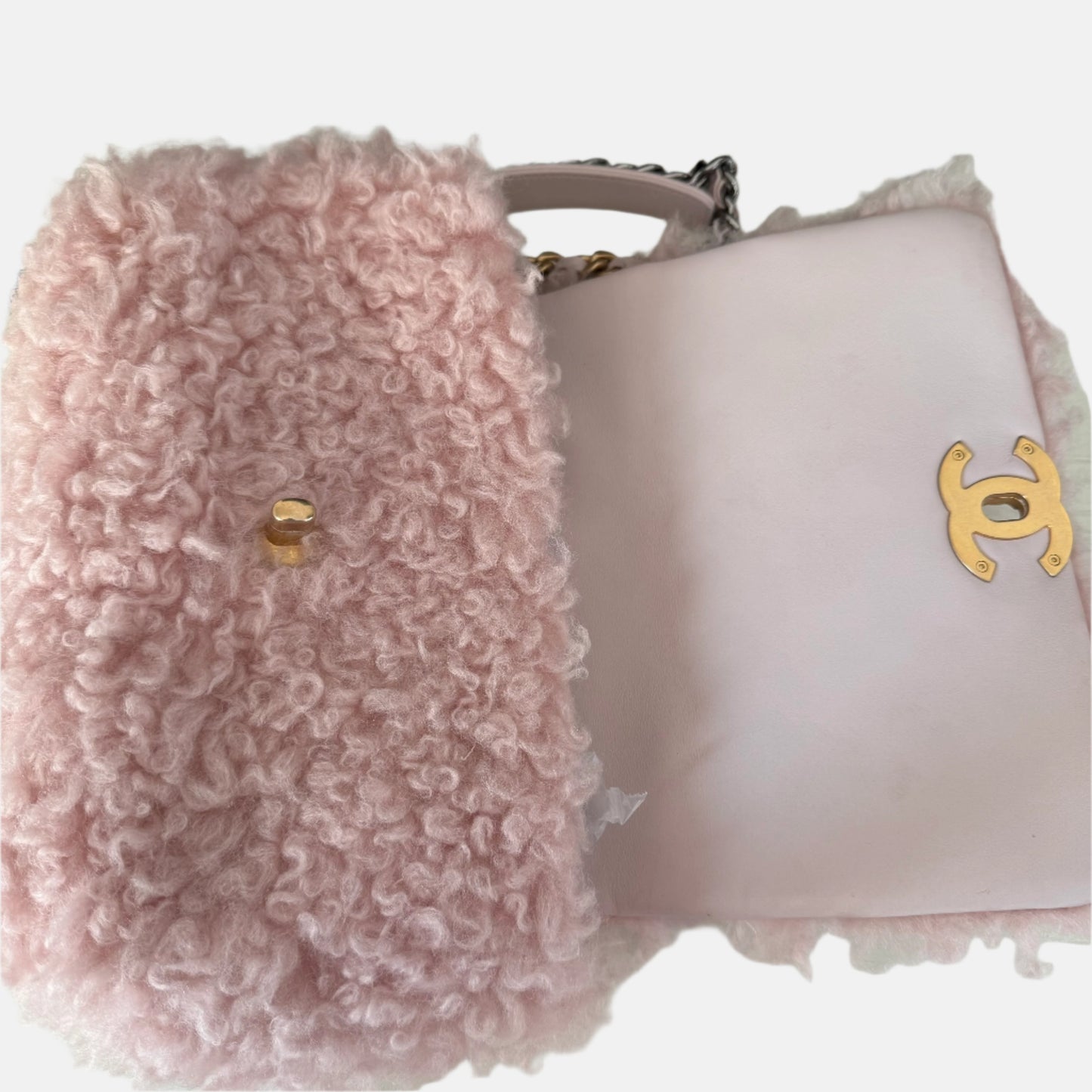 Chanel 19 Bag 2021 Small Pink Shearling Flap Bag