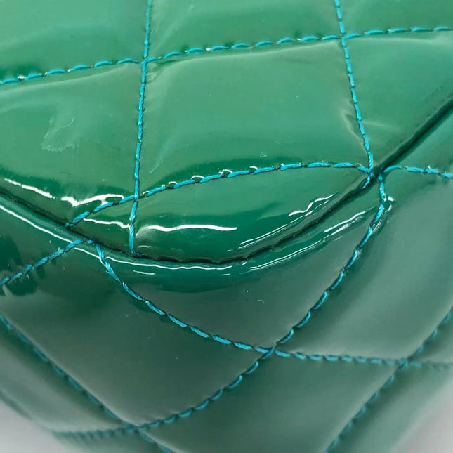 Chanel Classic Flap Medium Teal Blue Green Patent Leather Silver Hardware 2014-15