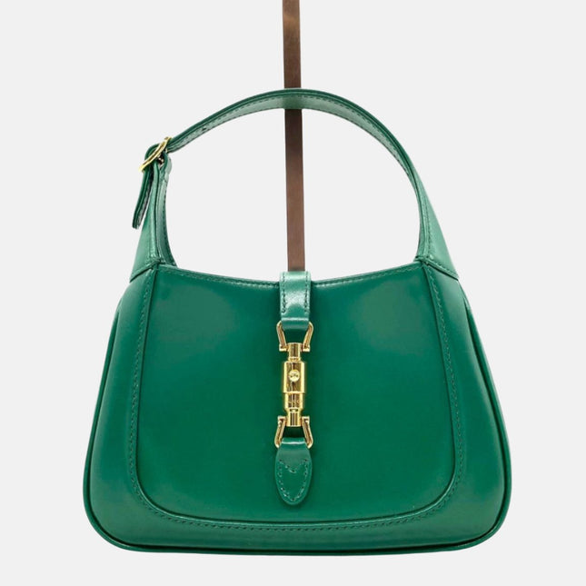 Gucci Jackie 1961 Mini Handbag in Green Leather with Adjustable Strap-Luxbags