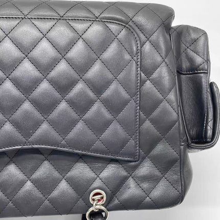 Chanel Cambon Multi-pocket Ligne Reporter Bag Large Black Calfskin Leather White Logo