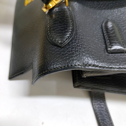 Hermes Kelly 32 Sellier Black Clemence Leather Gold Hardware 1995