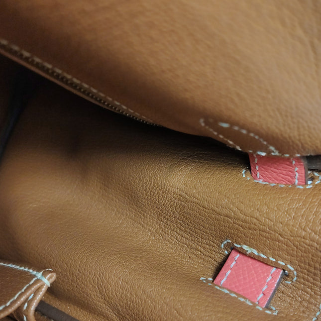 Hermes Kelly 28 Retourne Calfskin Leather Rose Exterior Brown Interior Gold Hardware Double Ring