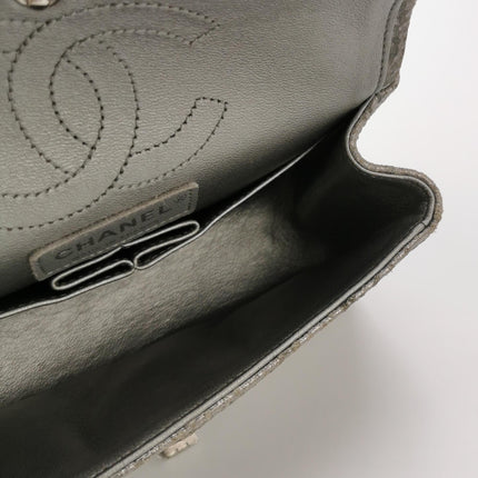 Chanel 2.55 Mini Chevron Stitching Silver Patterned Calfskin Leather Silver Hardware Flap Crossbody Bag