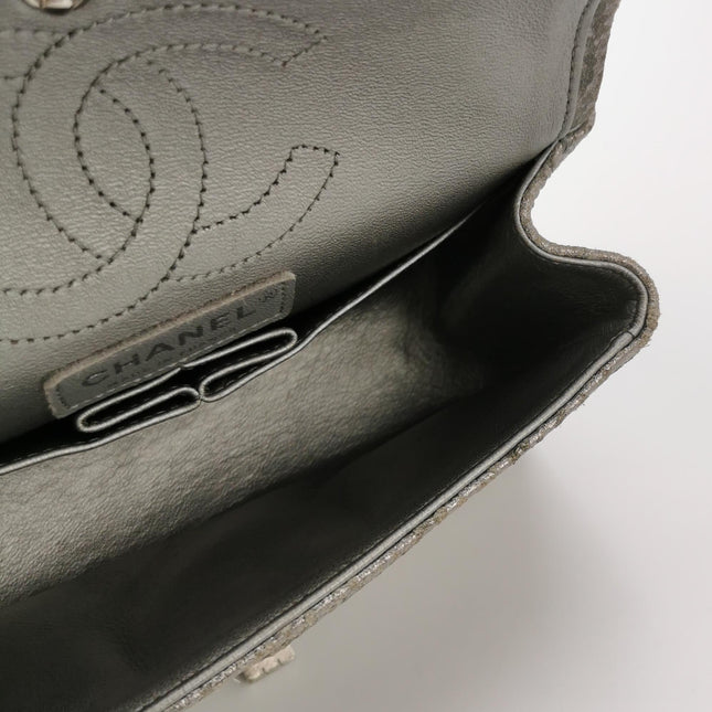 Chanel 2.55 Mini Chevron Stitching Silver Patterned Calfskin Leather Silver Hardware Flap Crossbody Bag