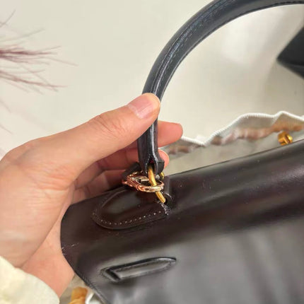 Hermes Kelly 32 Sellier Dark Chocolate Brown Box Leather Gold Hardware 1988