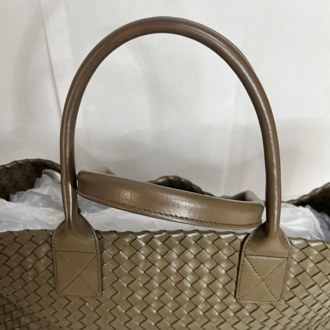 Bottega Veneta Cabat Large Intreccio Leather Tote Bag Dark Olive Green
