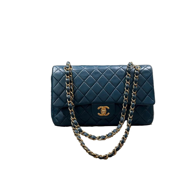 Chanel Classic Flap Medium Vintage Navy Lambskin Leather 24k Gold Hardware-Luxbags