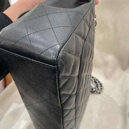 Chanel Classic Flap Maxi Black Caviar Leather Double Flap Sliver Hardware
