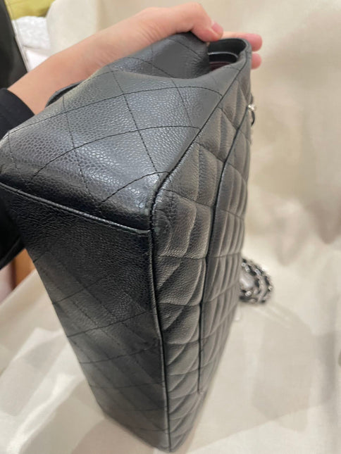 Chanel Classic Flap Maxi Black Caviar Leather Double Flap Sliver Hardware