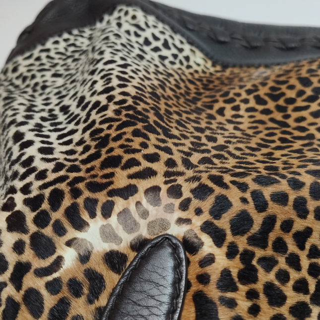 Gucci Jackie Vintage Large Leopard Print Pony-style Calfskin Brown Leather Shoulder Bag