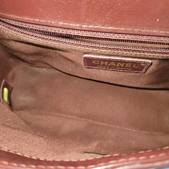 Chanel Top Handle Chevron Flap Bag Mini Burgundy Calfskin Leather, 2017