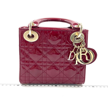 Lady Dior Mini Handbag 2017 Red Patent Leather Gold-tone Chain Strap