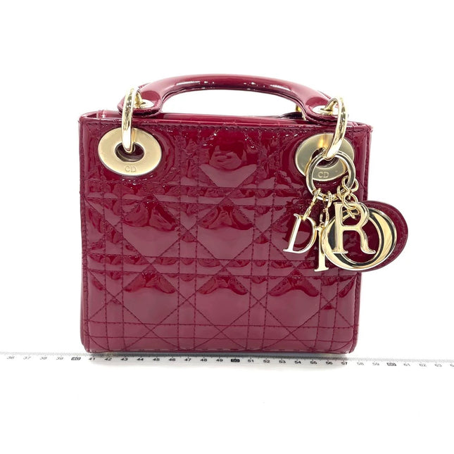 Lady Dior Mini Handbag 2017 Red Patent Leather Gold-tone Chain Strap