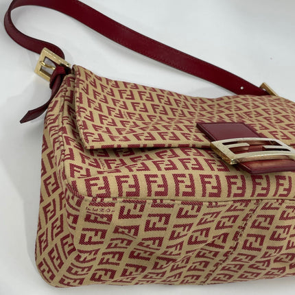 Fendi Mamma Baguette Red Classic Zucchino Monogram Shoulder Bag