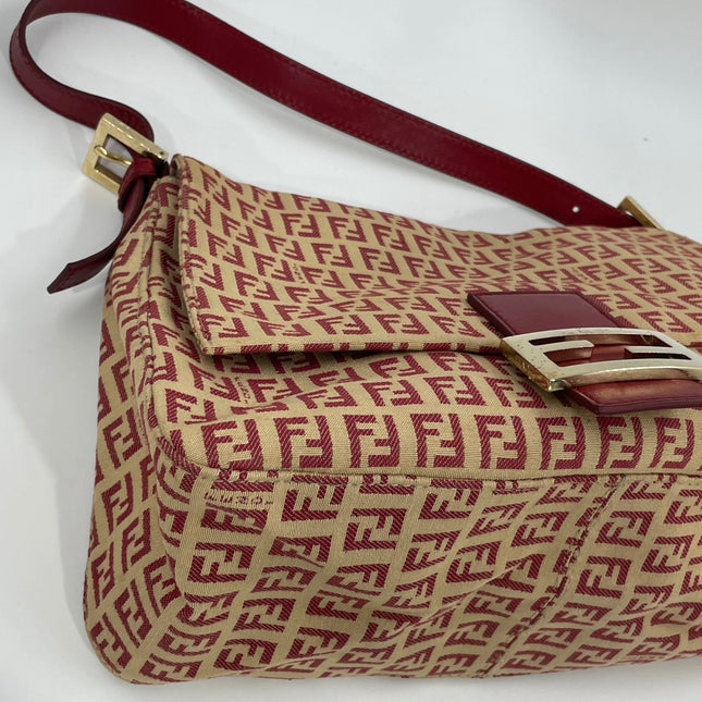 Fendi Mamma Baguette Red Classic Zucchino Monogram Shoulder Bag