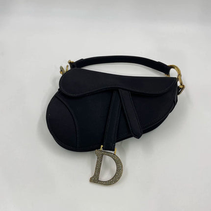 Dior Saddle Mini Silk Handbag Black with crystals