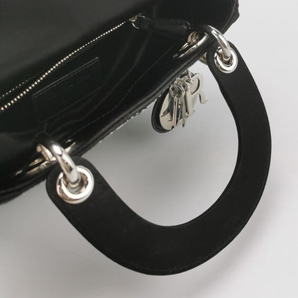 Lady Dior Mini Black Silk with Crystals Silver Hardware