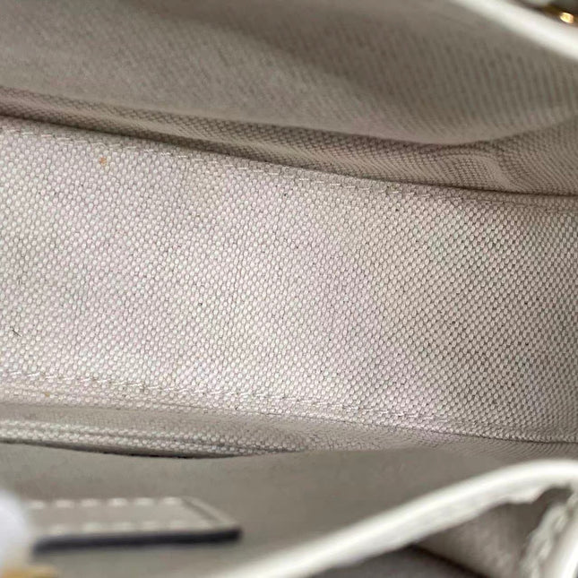 Gucci Bamboo 1947 Top Handle Bag Small White Box Leather Canvas Strap