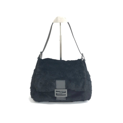 Fendi Mamma Baguette Black Faux Fur Shoulder Bag-Luxbags