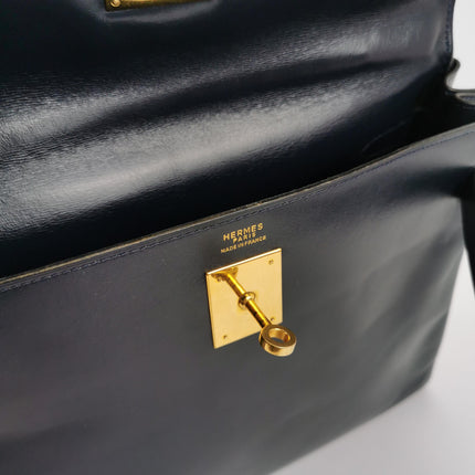 Hermes Kelly 32 Retourne 78 Blue Marine Navy Box Leather Gold HW 1980