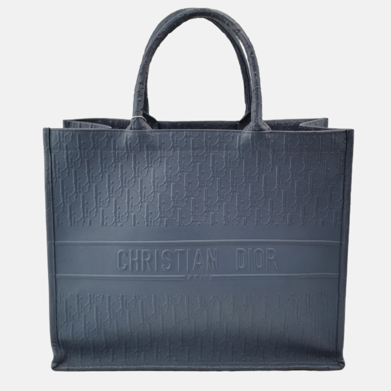 Christian Dior Book Tote Large Blue Calfskin Leather Oblique Embossed Handbag-Luxbags
