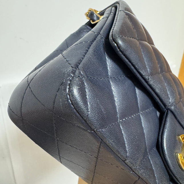 Chanel Classic Flap Rectangular Mini 2015 Navy Lambskin Gold Hardware