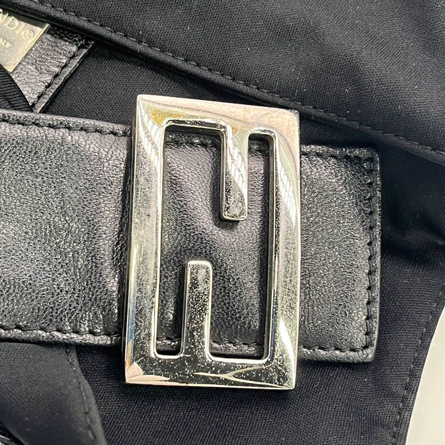 FENDI Baguette Vintage Black Cloth Silver Hardware Shoulder Bag