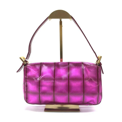 Fendi Baguette Pink Patent Leather Striped Gold Hardware Shoulder Bag