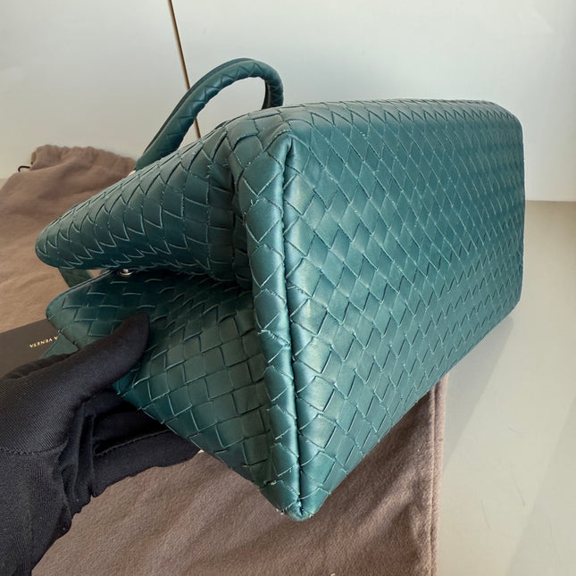 Bottega Veneta Roma Intrecciato Nappa Leather Peacock Green With Strap Small 30cm