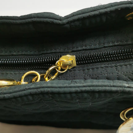 Lady Dior Vintage Medium Black Cloth with Yellow Gold-tone Hardware