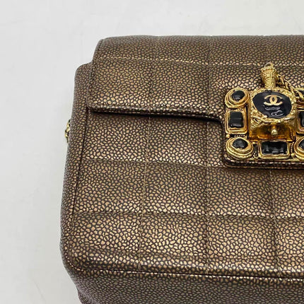 Chanel Paris Byzance Limited Edition Gold Caviar Leather Black Jewel Lock