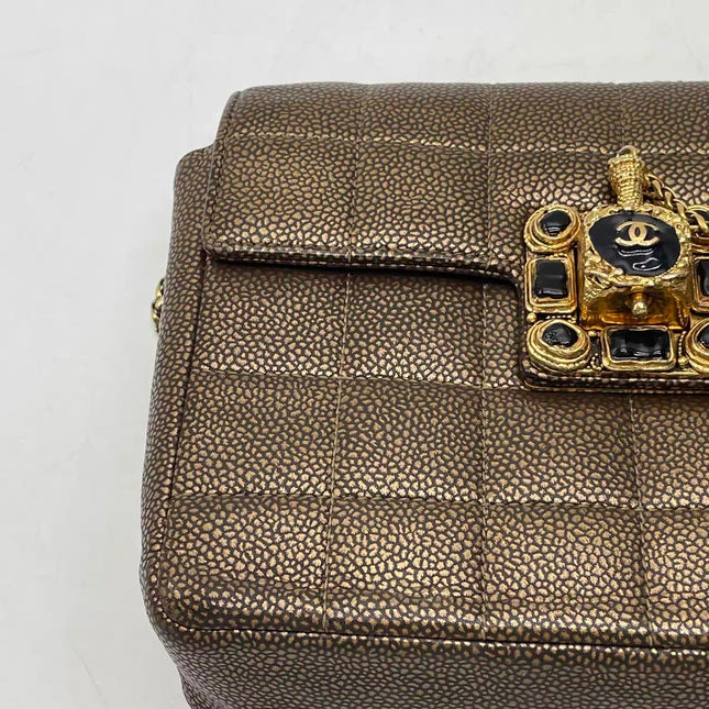 Chanel Paris Byzance Limited Edition Gold Caviar Leather Black Jewel Lock