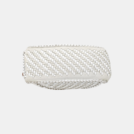 Loewe Puzzle Small Leather Woven Braided White Crossbody Bag